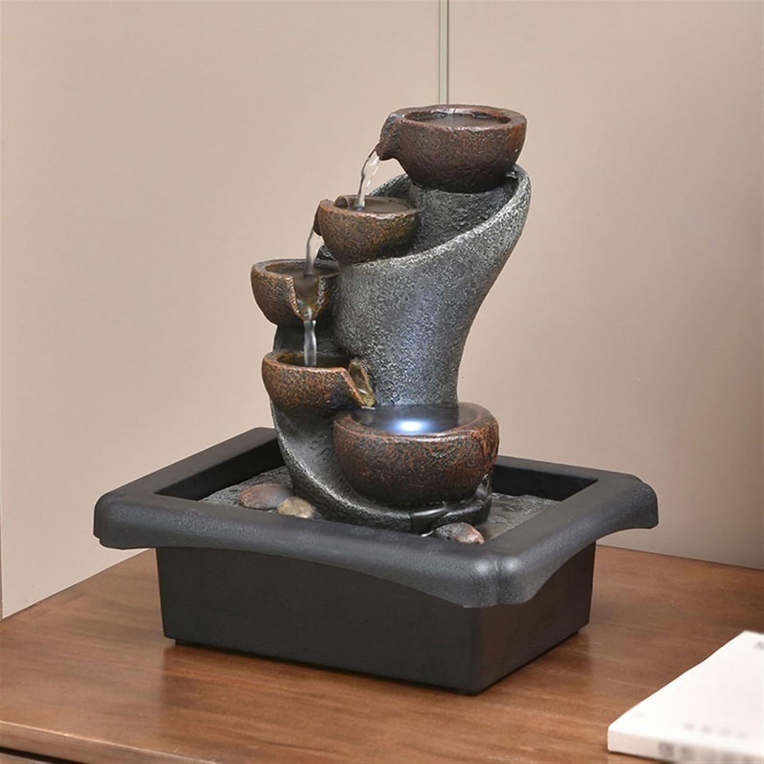 GLigeT Tabletop Fountain Tea Table Flowing Water Ornaments Office Light Luxury Opening Gift Giving Circulating Water Landscape Desktop Wealth Attraction Water Fountain Decor