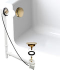 Westbrass A50P35TLE-01 35' Cable Drive Bath Drain Trim Kit with Rotary Overflow Cover Knob, European Stopper and Poly Tubular Pipes, Polished Brass