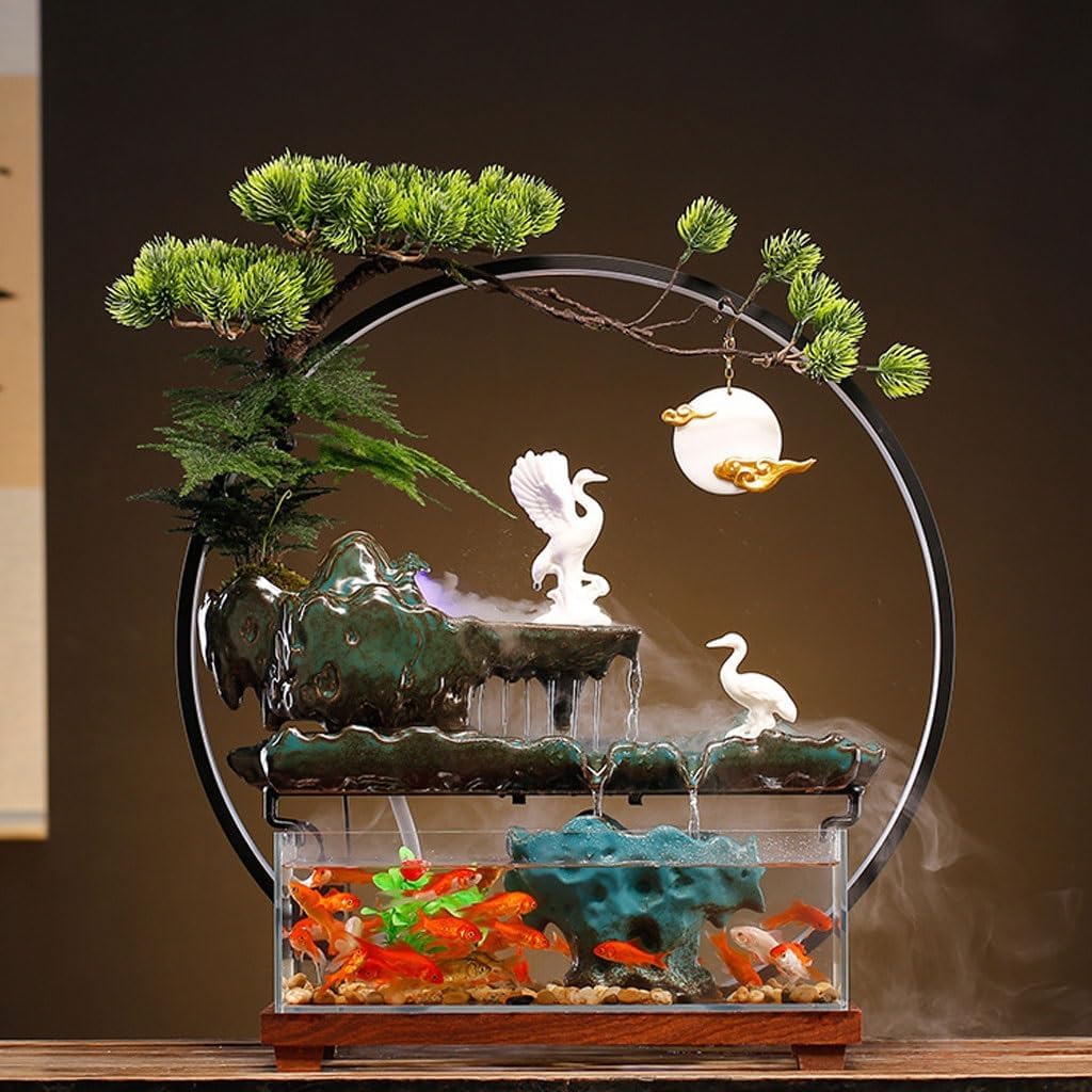 GUERNSEY Tabletop Fountain Chinese Style Running Water Fish Tank Tabletop Fountain Ornaments Indoor Circulating Water Tabletop Decorations Indoor Waterfall Feature Indoor Fountain