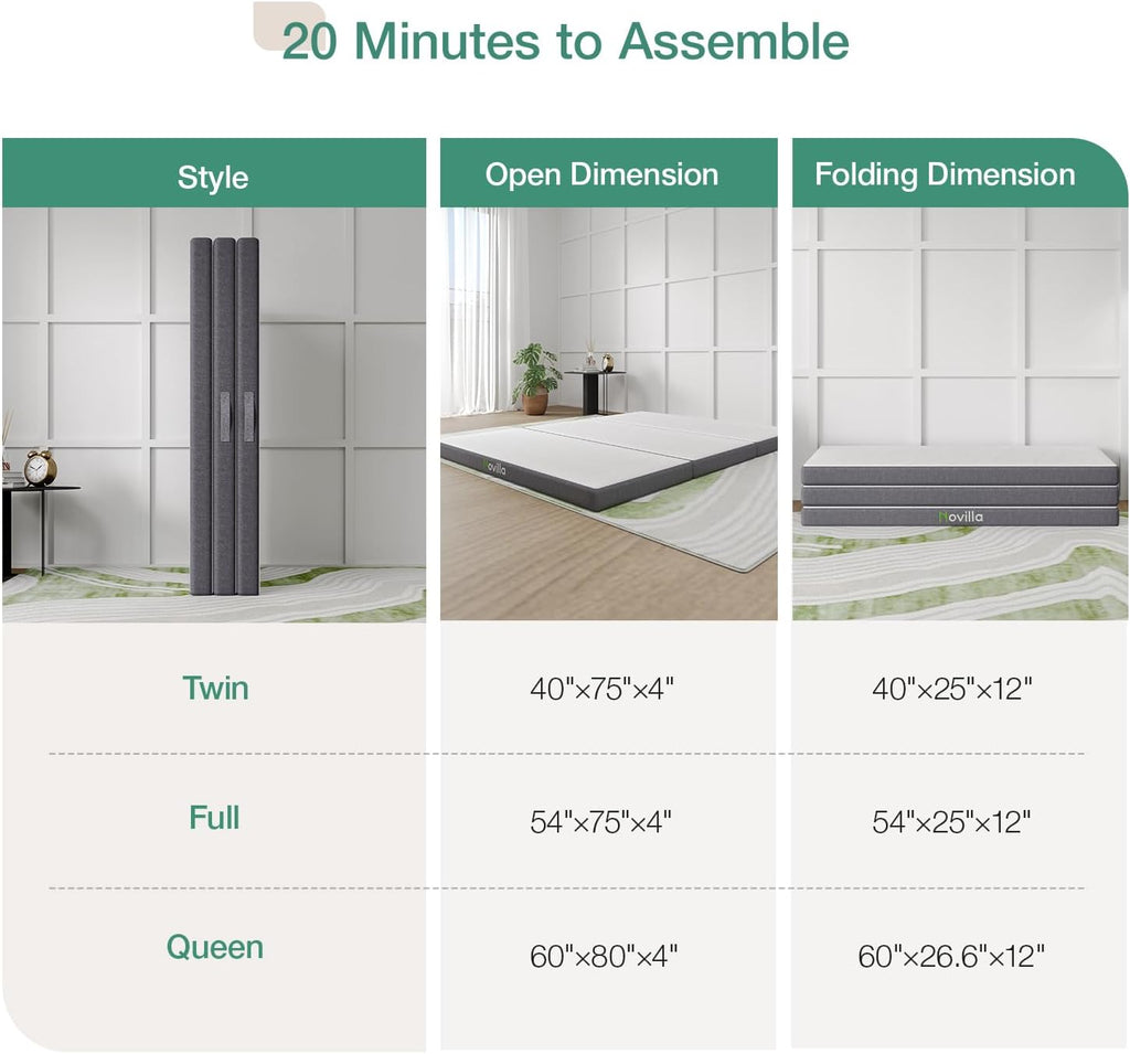 Novilla Folding Mattress Queen Size,4 inch Memory Foam Tri Fold