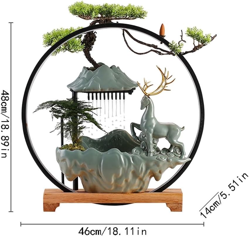 GUERNSEY Tabletop Fountain Chinese Creative Home Porch Water Ornaments Living Room Desktop Ceramic Fountain Office Circulating Water Fountain Indoor Waterfall Feature Indoor Fountain