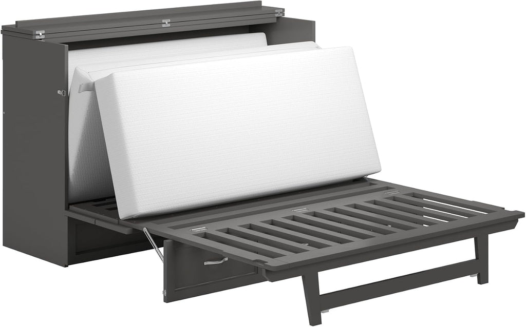 AFI, Northfield Murphy Bed Chest Queen with 6' Mattress, Storage Drawer & Built-in USB Charger, Grey