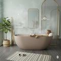 Premium 59' Solid Surface Freestanding Bathtub, Upgraded Oval Stone Resin Tub with Overflow and Pop-up Drain, Matte Grey Coffee