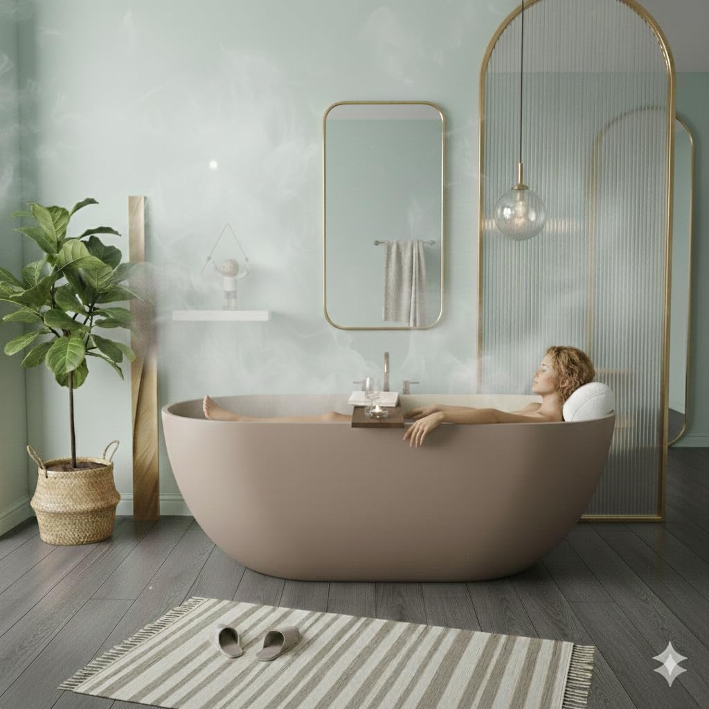 Premium 59' Solid Surface Freestanding Bathtub, Upgraded Oval Stone Resin Tub with Overflow and Pop-up Drain, Matte Grey Coffee
