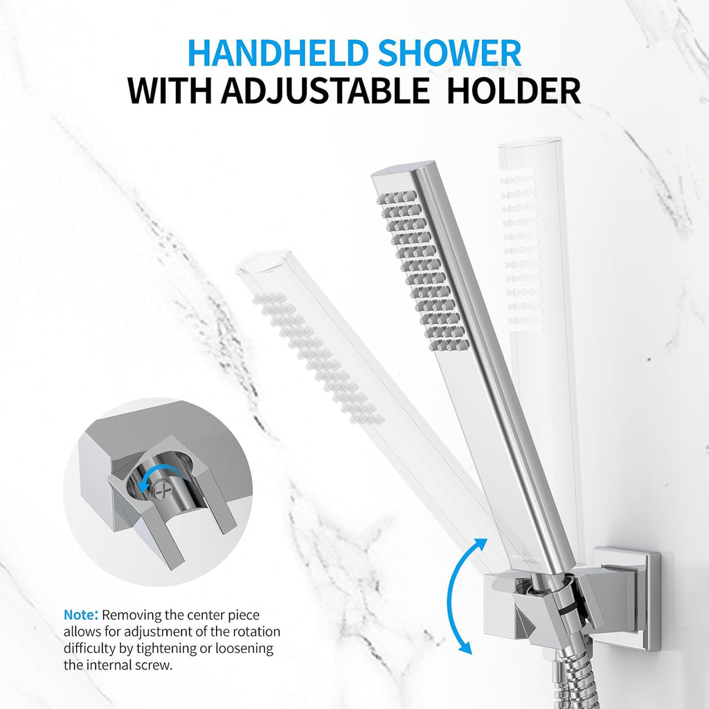 EMBATHER Shower System,10 Inch High Pressure Wall Mounted Square Shower Faucet Set Complete With Handheld And Valve,Chrome Polished
