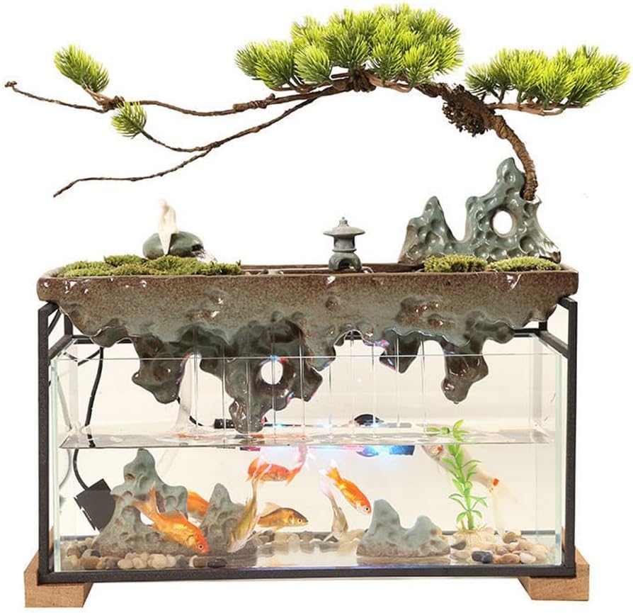 GUERNSEY Tabletop Fountain Flowing Water Ornaments Living Room TV Cabinet Desktop Glass Fish Tank Circulating Water Fountain Indoor Fountain