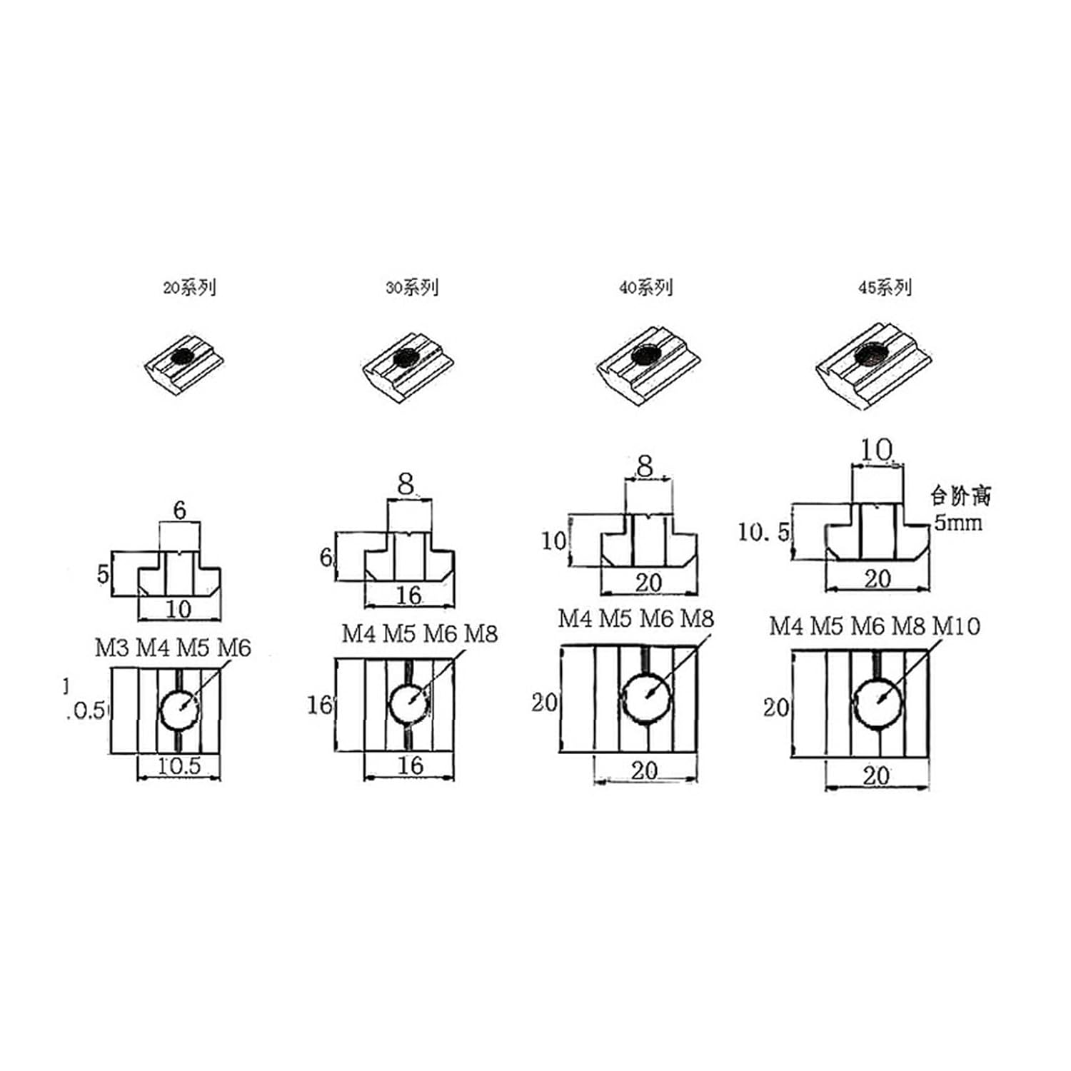 50Pcs M3 M4 M5 M6 T Block Square Nuts T-Track Sliding Hammer for Fastener Aluminum Profile 2020(20M3)
