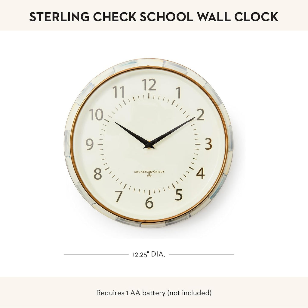 MACKENZIE-CHILDS Wall Clock, Decorative Clock for Kitchen and Living Room, Gray-and-White Sterling Check