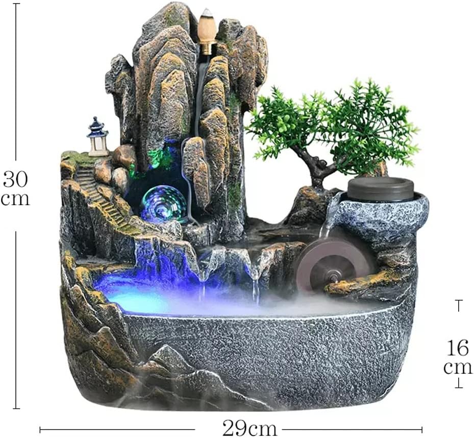 HIHELO Desktop Fountain Tabletop Fountain Resin Alpine Flowing Water Fountain Office Lucky Decoration Living Room Decorative Waterscape Ornament Water Fountain Outdoor (Color : with Nebulizer)
