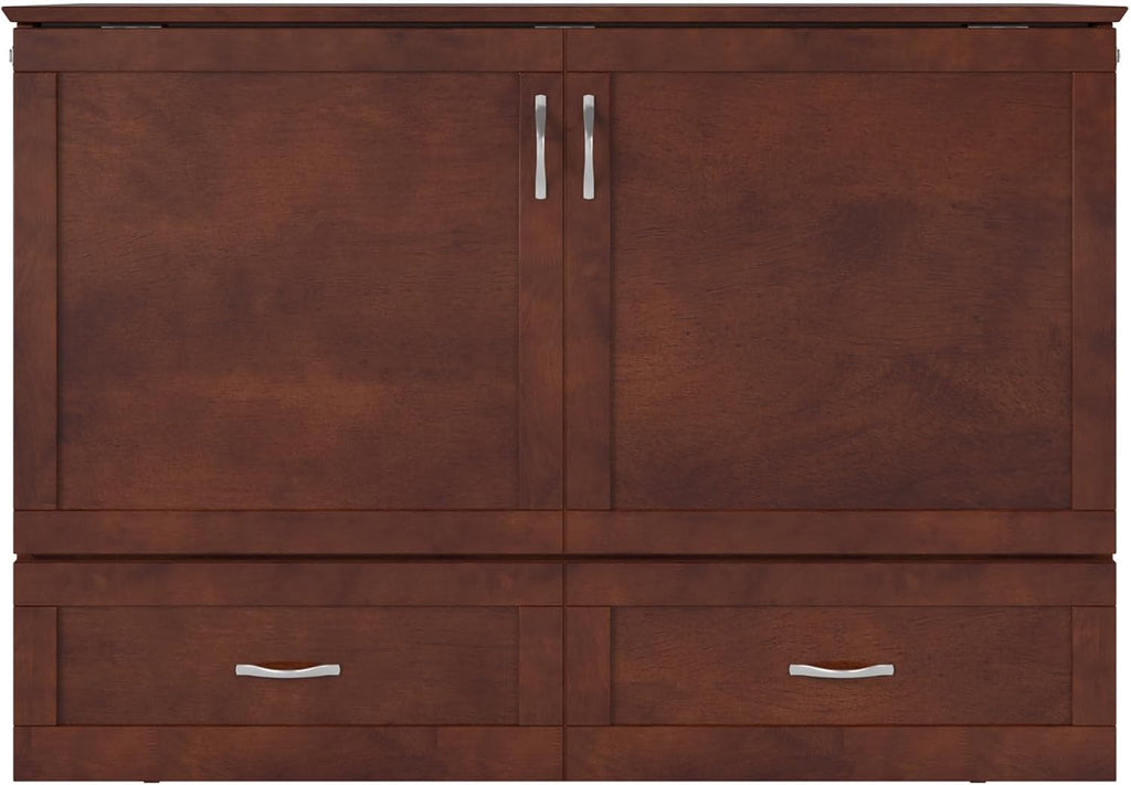 AFI Hamilton Full Murphy Bed Chest with Mattress, Storage, and Built-in Charger in Walnut