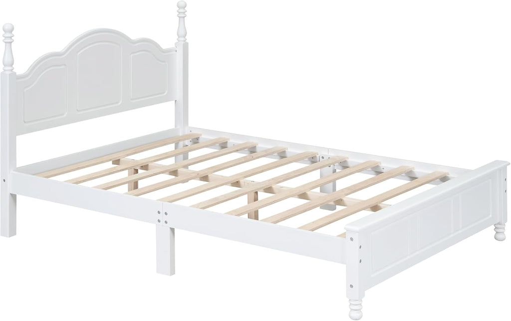 3-Pieces Bedroom Sets, Retro Style Full Size Platform Bed with Wooden Slat Support and Headboard, Wooden Bedroom Furniture Set with 2 Nightstands for Kids Teens Adults Bedroom (White + Wood 078)