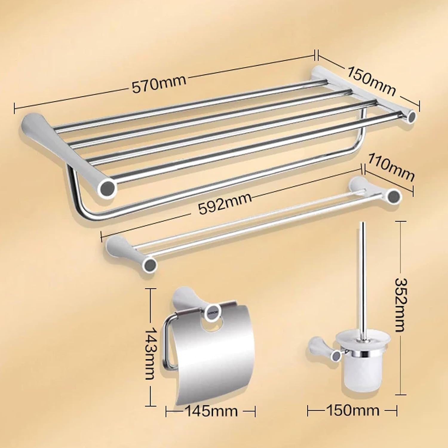 JRUIA Chrome Bathroom Towel Rack, Stainless Steel Wall Mounted Bathroom Hooks, Kitchen Bathroom Towel Holder, Space Saving