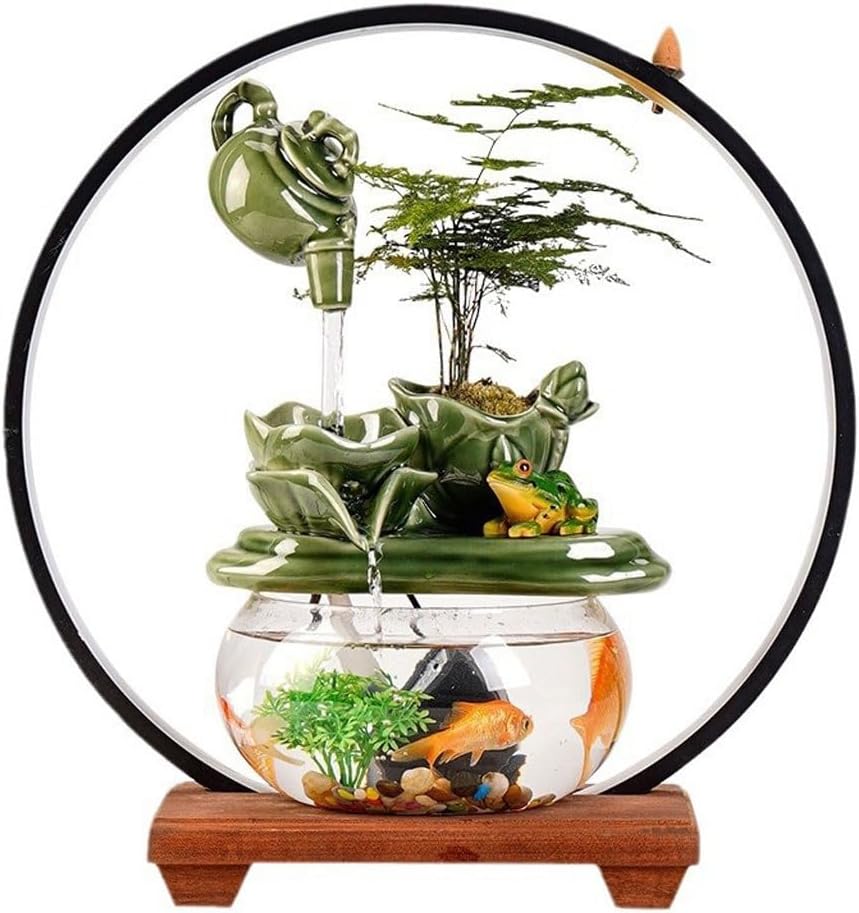 GUERNSEY Tabletop Fountain Tabletop Fountains Chinese-Style Ceramic Circulating Water Ornaments Home Study Desk Fountain Ornaments Tea Room Desk Decorations Indoor Fountain