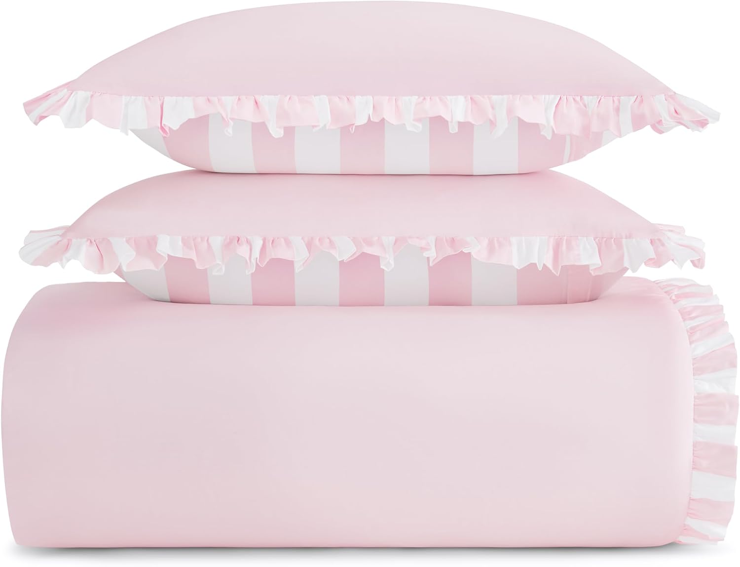 kate spade new york Sateen Ruffle Full/Queen Comforter Set, 300 Thread Count Cotton Sateen Reversible Cover, All Season 3 Piece Bedding, Machine Washable, Pink