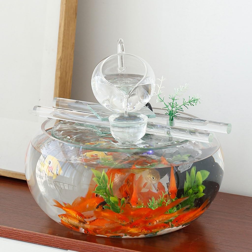 GUERNSEY Tabletop Fountain Tabletop Fountains Tea Room Desktop Glass Fish Tank Creative Circulating Water Ornaments Living Room Desktop Fountain Decoration Ornaments Indoor Fountain