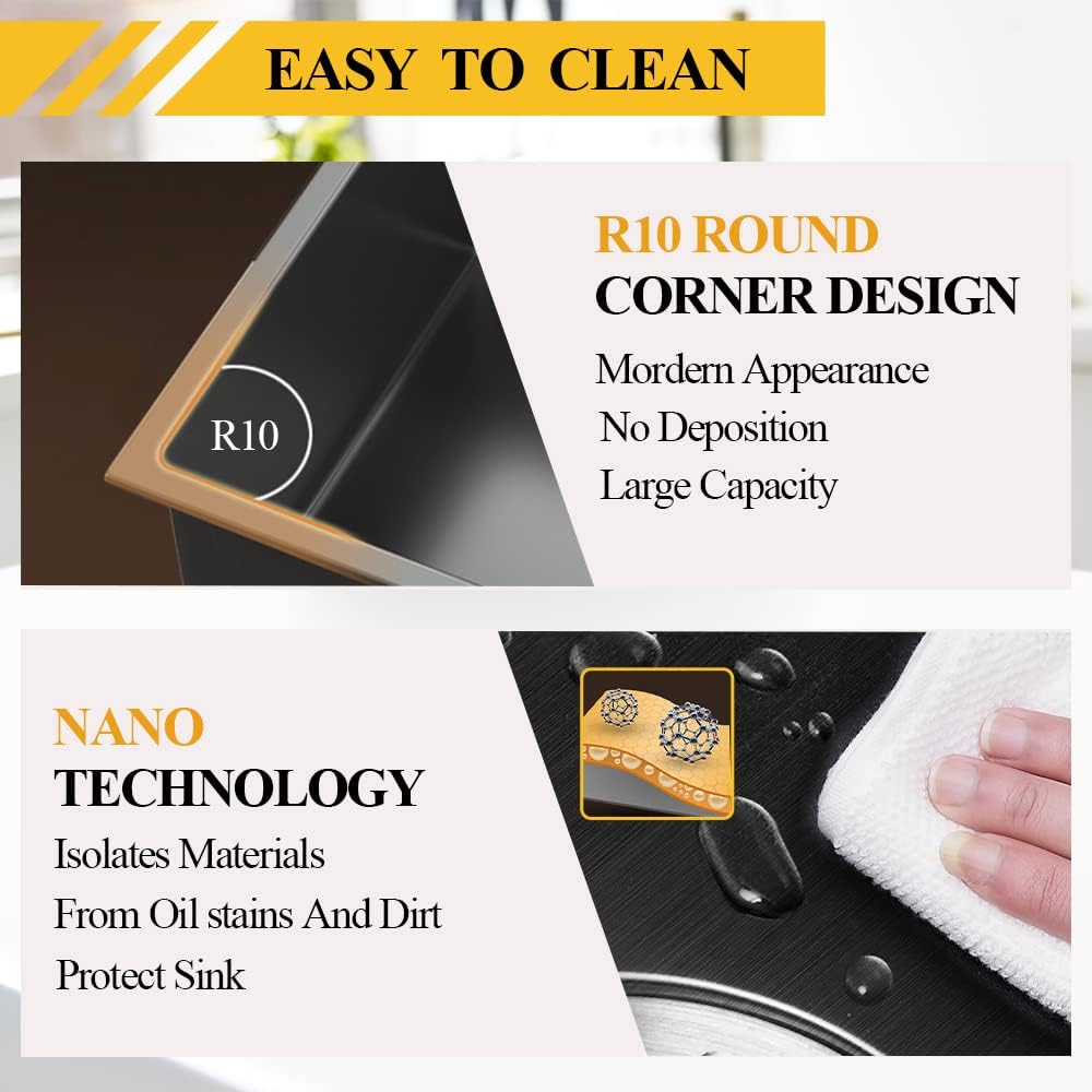 Black 22x18 Inch Kitchen And Bar Sink-Stainless Steel Drop In Single Bowl Topmount Kitchen&Bar Sink Combo-Sink Grid,Soap Dispenser,Drain Basket,Strainer Mesh,Drain Strainer Set for Modern Kitchen Sink