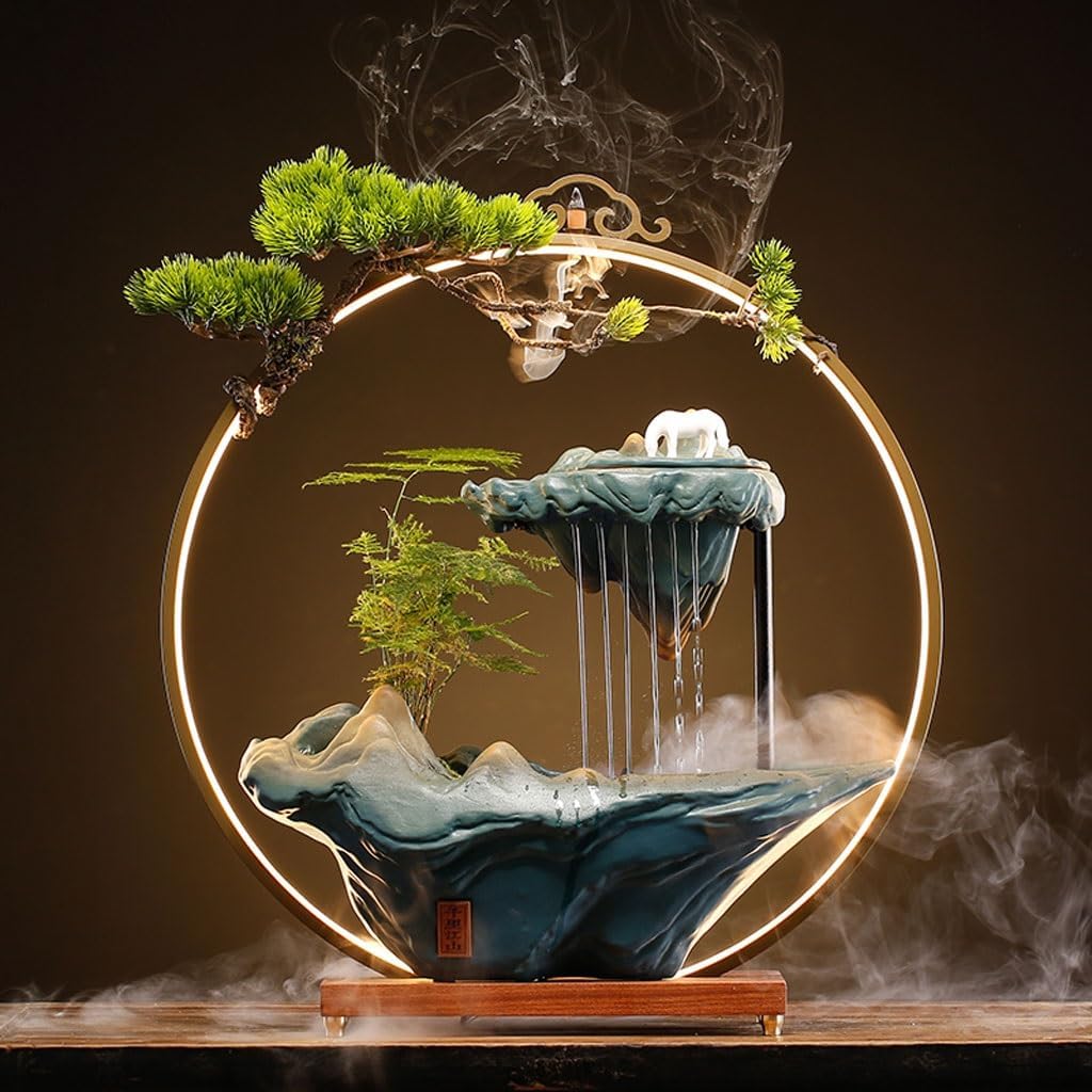 GUERNSEY Tabletop Fountain Chinese Creative Rockery and Flowing Water Ornaments Home Living Room Desktop Circulating Water Fountain Ornaments Indoor Waterfall Feature Indoor Fountain