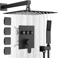 Shower System with Body Jets,Bostingner 3 Way Shower Faucet Set 12' Rain Shower Head with Handheld Spray, Can Use at Same Time,Push Button Diverter Shower Head Set Complete, Matte Black