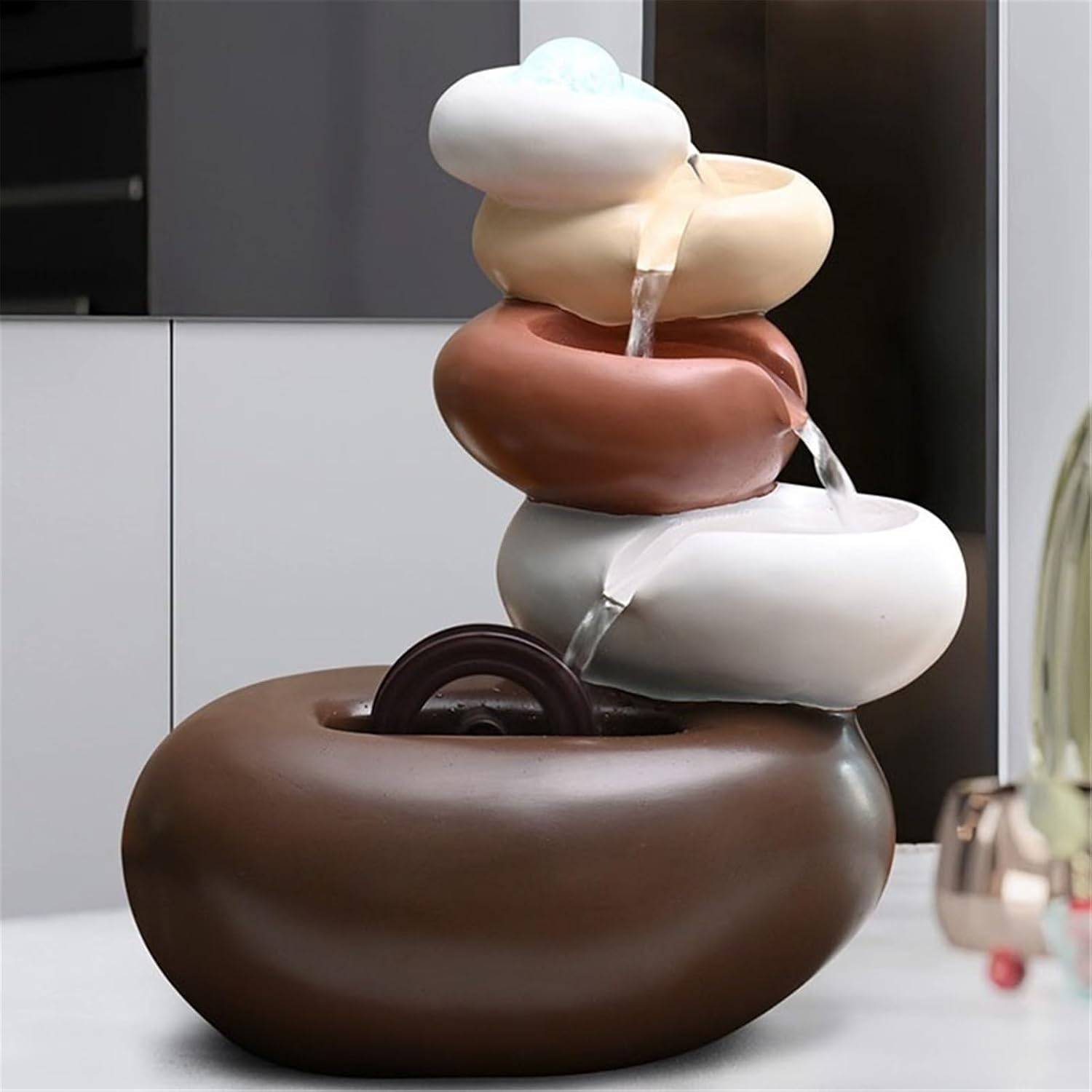 Tabletop Minimalism Tabletop Fountain Indoor Waterfall Meditation Like Layers of Rock Decor(Large)