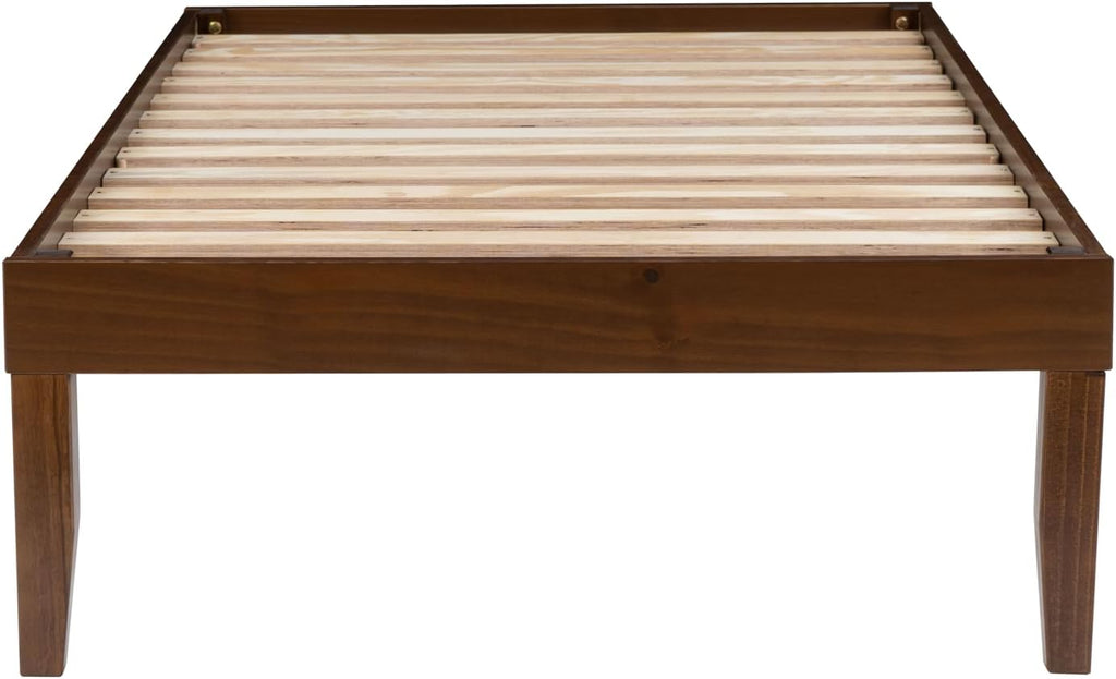Powell Fordham Walnut Solid Pine Wood Twin Sized Platform Bed and Two Drawer Nightstand