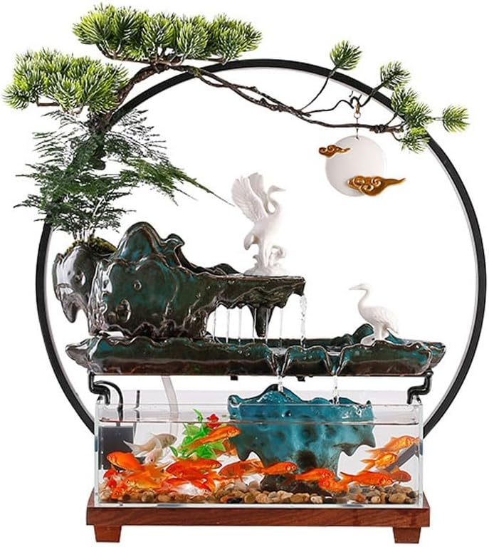 GUERNSEY Tabletop Fountain Chinese Style Running Water Fish Tank Tabletop Fountain Ornaments Indoor Circulating Water Tabletop Decorations Indoor Waterfall Feature Indoor Fountain