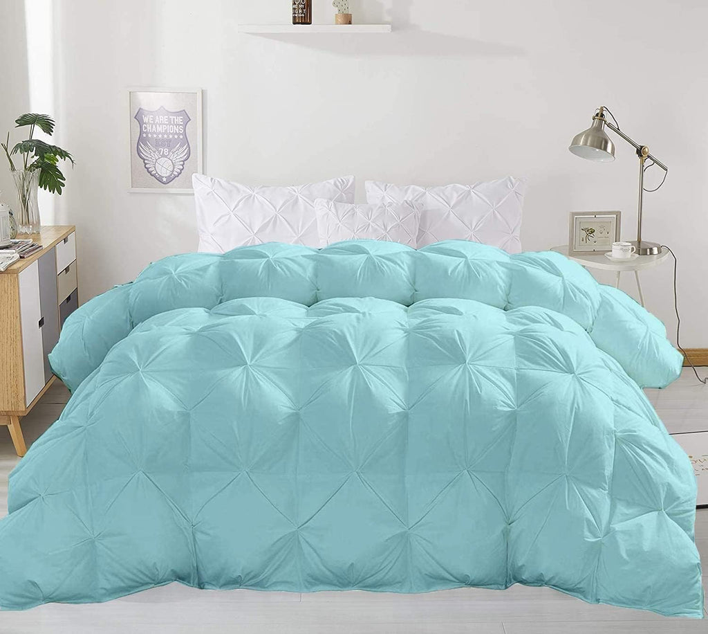 Pinch Pleated Aqua Blue 5 Piece Soft 500 GSM California Queen Size Comforter Set (Comforter + 4 Pillowcases) 1000 Series Egyptian Cotton Comforter Set
