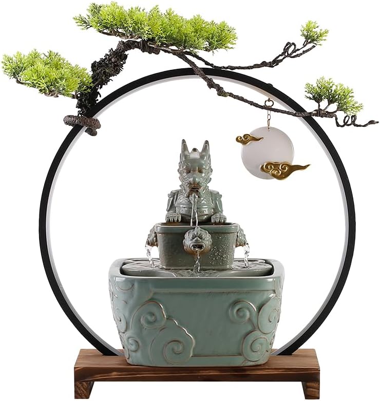 GUERNSEY Tabletop Fountain Tabletop Fountain Creative Ceramic Circulating Water Fountain Humidifier Home Living Room Fortune Office Decoration Indoor Fountain