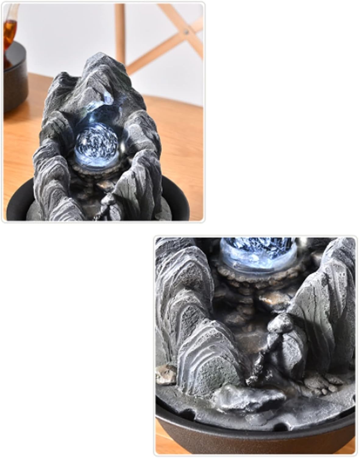 HIHELO Desktop Fountain Desktop Fountain Indoor Tabletop Fountain Waterfall with Rotatable Ball for Desk Office Home Bedroom Water Fountain Outdoor