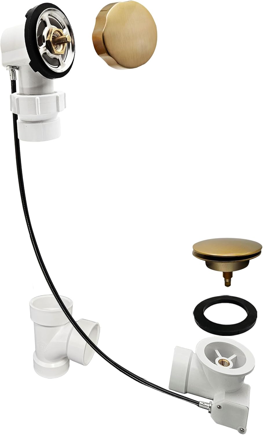 Westbrass A50P35BJ-19 1-1/2' Sch. 40 PVC 35' Cable Driven Bath Waste Kit with Ball Joint Head and Brass Trim Drain Kit, Champagne Bronze