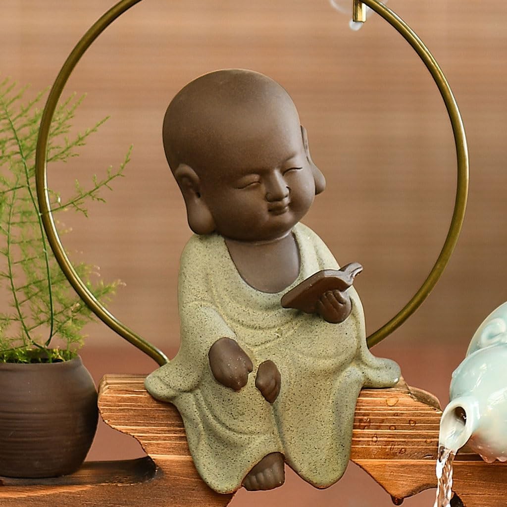 GUERNSEY Tabletop Fountain Chinese Zen Flowing Water Ornaments Living Room Office Desktop Feng Shui Ceramic Fountain Tabletop Fountains Indoor Fountain(Small)