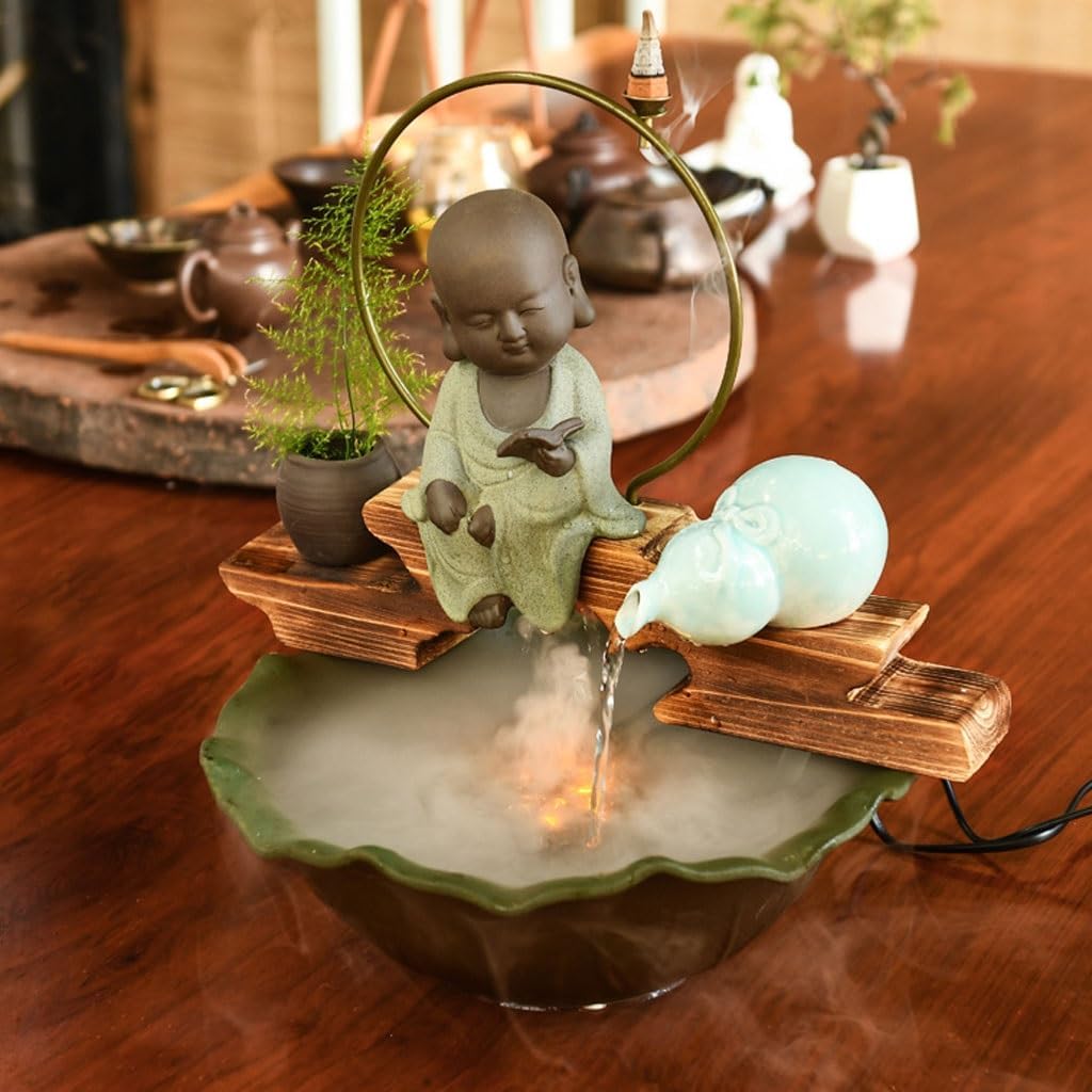 GUERNSEY Tabletop Fountain Chinese Zen Flowing Water Ornaments Living Room Office Desktop Feng Shui Ceramic Fountain Tabletop Fountains Indoor Fountain(Medium)