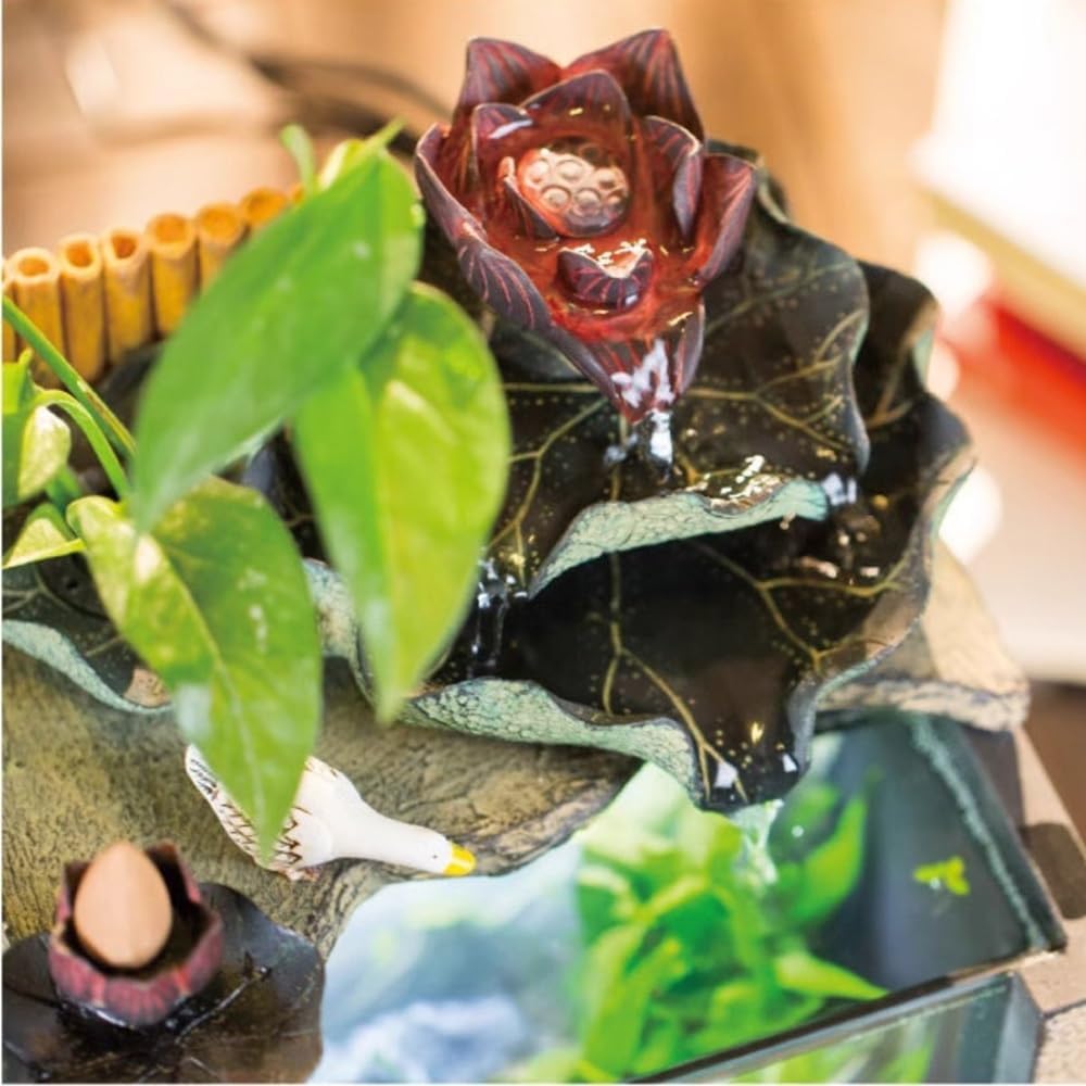 GRFIT Indoor Fountain Desktop Fountain with Waterfall and Mini Landscape Self Cleaning Zen Scape Flow for Indoors Tabletop Fountain