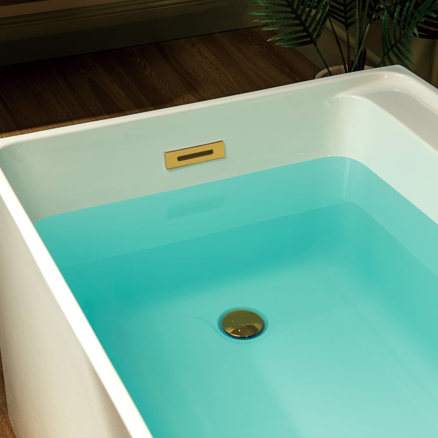 WOODBRIDGE 59' L x 29-1/2' W Freestanding Contemporary Soaking Bathtub with Brushed Gold Drain & Overflow, White, B5910-BG