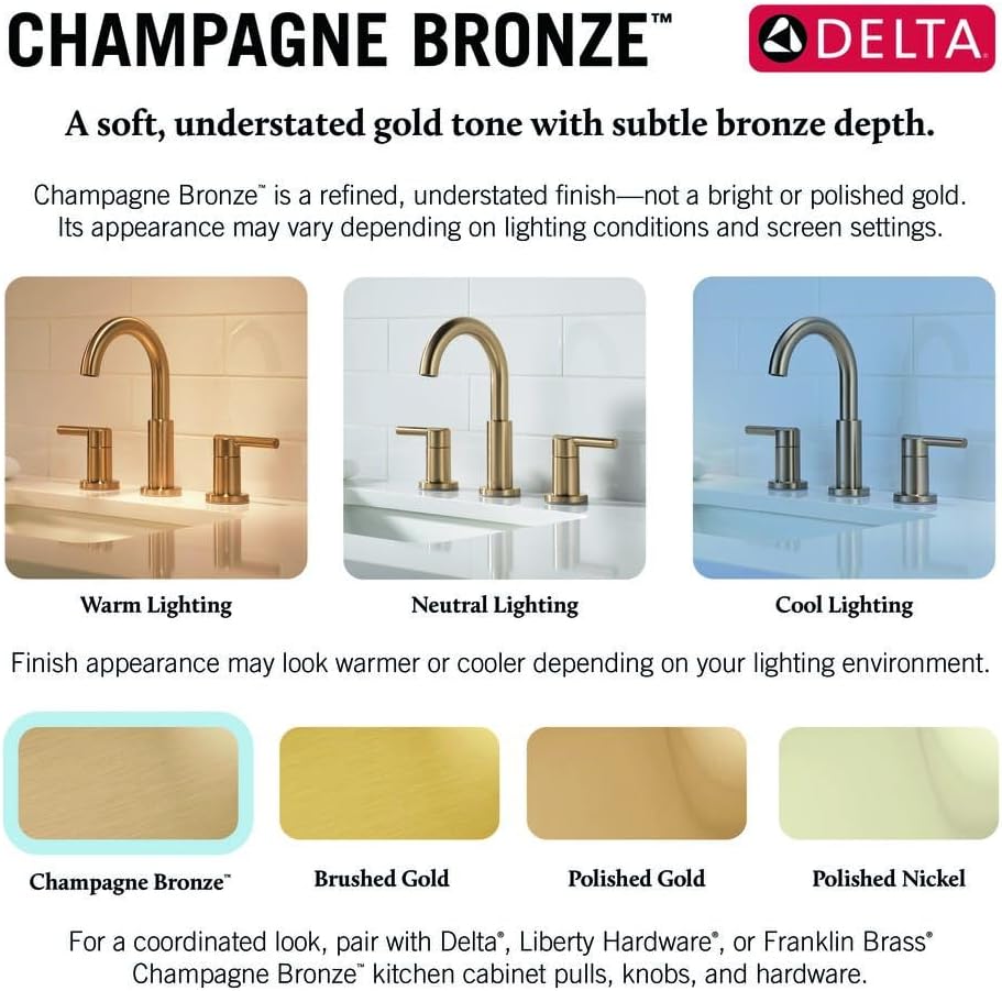 Delta Arvo Brushed Gold Bathroom Faucet with Sprayer, 8 Inch 3 Hole Widespread Bathroom Sink Faucet with Pull Out Sprayer, Push-Pop Drain, Champagne Bronze 35840LF-CZPD
