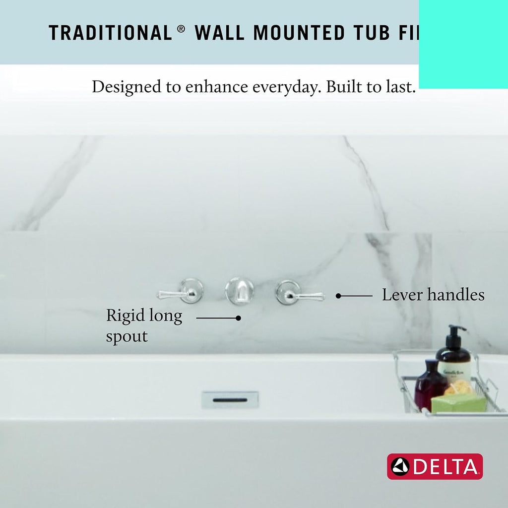 Delta Wall Mount Bathroom Faucet 3 Hole, Chrome Bathroom Sink Faucet for Vanity, Chrome T5797-WL (Valve Not Included)