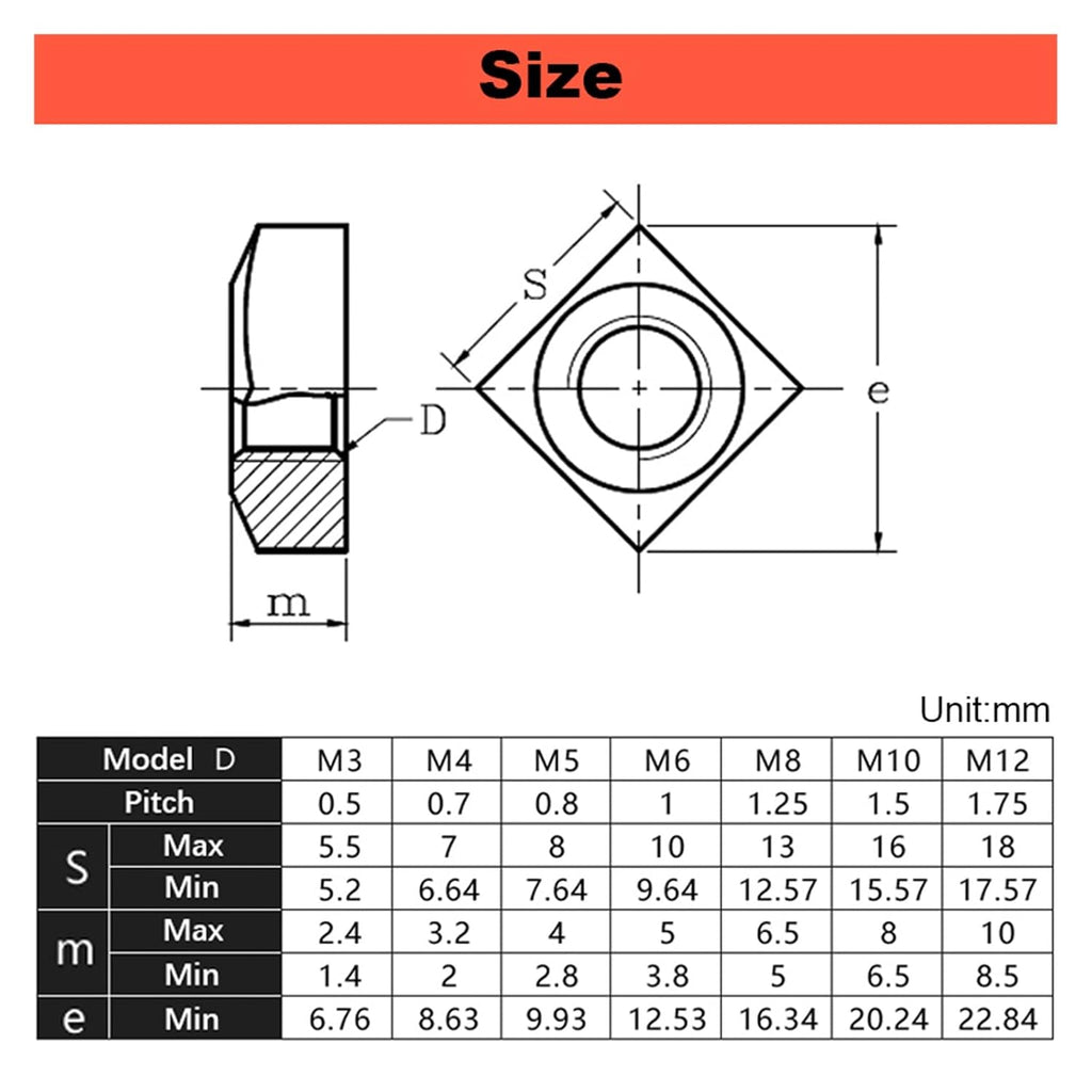 M3 M4 M5 M6 M8 M10 M12 304 Stainless Steel Square Nut Quadrangle Thick/Thin DIN557 Lock The Screw Cap 5~50pcs(M8 Thin (20Pcs))