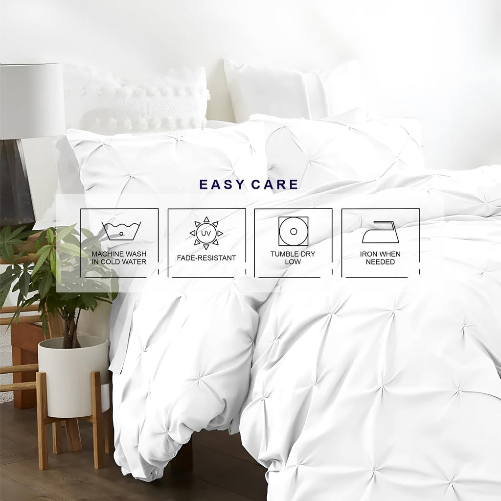 Kotton Culture 120'x 120' 3 Pc Super King Plus Pinch Pleated - Pintuck Duvet Cover Set - 100% Egyptian Cotton 600 TC - Zipper Closure & 7 Internal Ties- Fits Extra Large King Inserts - White