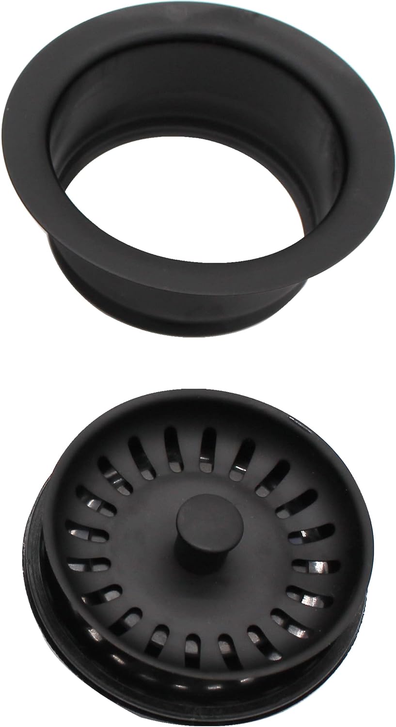 Westbrass CO2165S-62 COMBO PACK 3-1/2' Post Style Large Kitchen Sink Basket Strainer and Waste Disposal Drain Flange with Basket Strainer, Matte Black