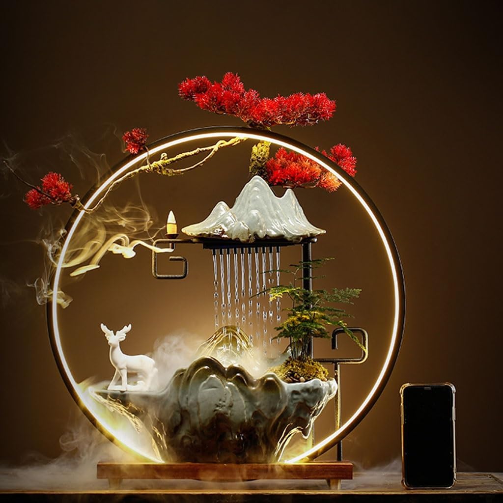 GUERNSEY Tabletop Fountain Creative Ceramic Water Ornaments Office Desktop Rockery Fountain Ornaments Indoor Desktop Decorations Indoor Waterfall Feature Indoor Fountain