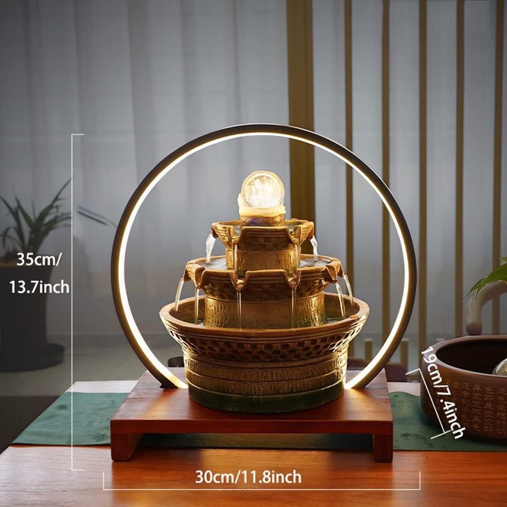 Tabletop Fountain with LED Lights Waterfall Fountain Indoor, Relaxation Desk Fountain, Water Fountain for Living Room Bedroom
