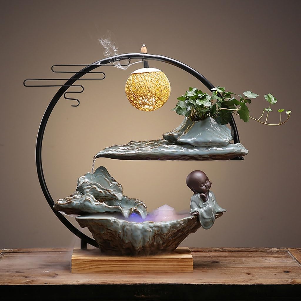 GUERNSEY Tabletop Fountain Creative Ceramic Water Fountain Ornaments Office Aromatherapy Fountain Ornaments Circulating Water Desktop Fountain Indoor Waterfall Feature Indoor Fountain