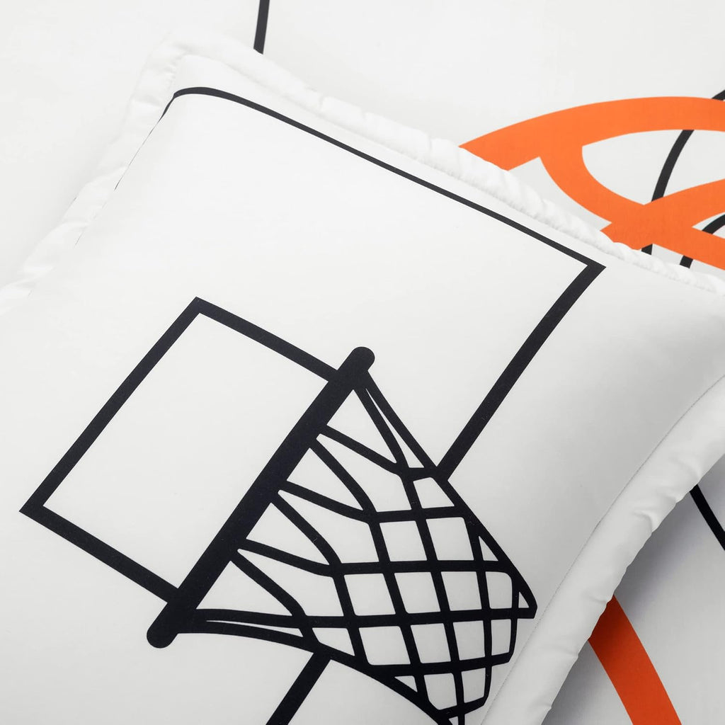 Lush Decor Basketball Game Reversible Comforter Twin Size 4 Piece Set, White & Navy - Kids Comforter Set - Basketball Comforters - Sports Decor