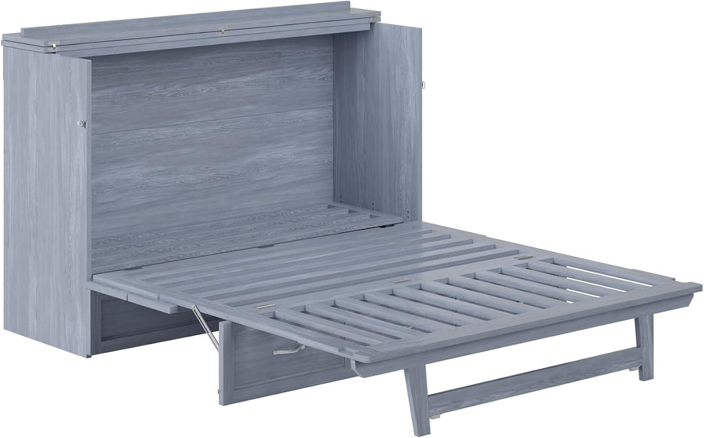 AFI, Northfield Murphy Bed Chest Queen with 6' Mattress, Storage Drawer & Built-in USB Charger, Driftwood