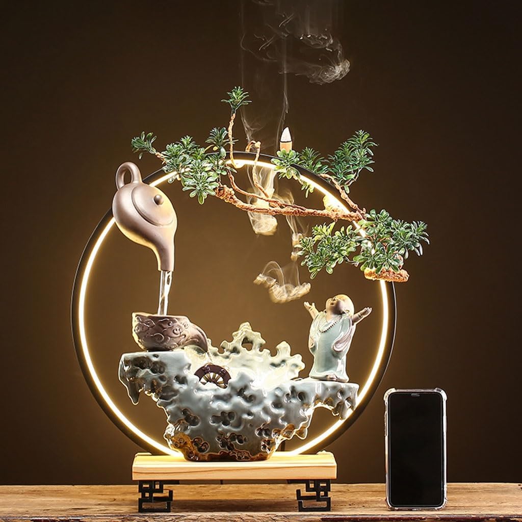 GUERNSEY Tabletop Fountain Creative Chinese Style Circulating Water Desktop Fountain Indoor Water Flow Device Living Room Desktop Fountain Indoor Waterfall Feature Indoor Fountain
