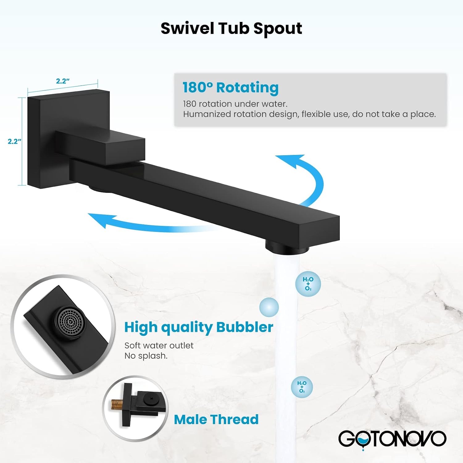 gotonovo Rainfall Tub Shower Faucet Set Bathroom Shower System with Tub Spout Wall Mount Square High Pressure Shower Fixtures with Handheld Sprayer Rough-In Valve 8'' Shower Head,Matte Black