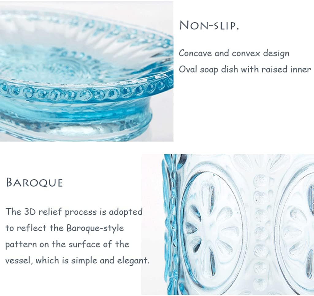 4 Pcs Blue Glass Bathroom Accessories Set,Soap Dispenser W/Vintage Embossed,Gift for Home Apartment Bathroom Decor,Baroque Style