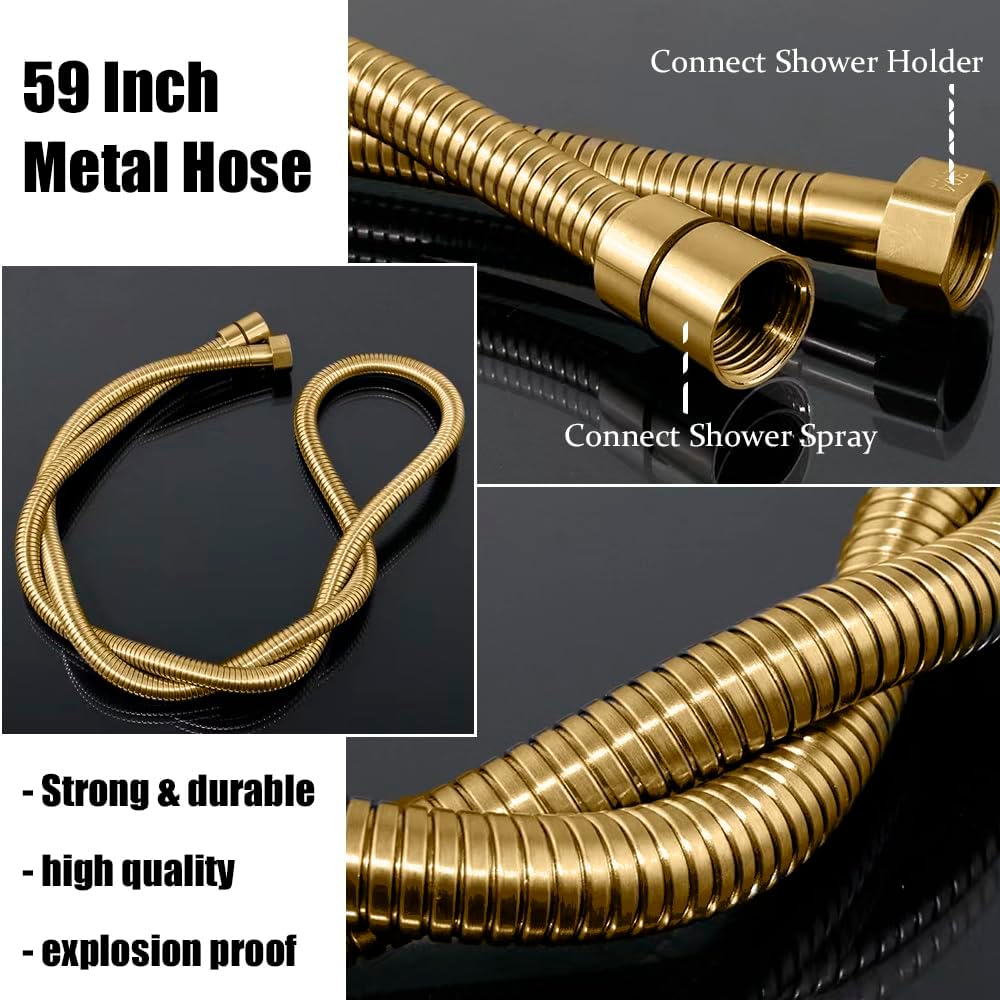 Shower System with Tub Spout 10 Inch Overhead Shower 4 Setting Handheld Spray Rough In Pressure Balance Valve Body with Trim Kit Wall Mounted Rainfall Bathtub Shower Faucet Set (Brushed Gold)
