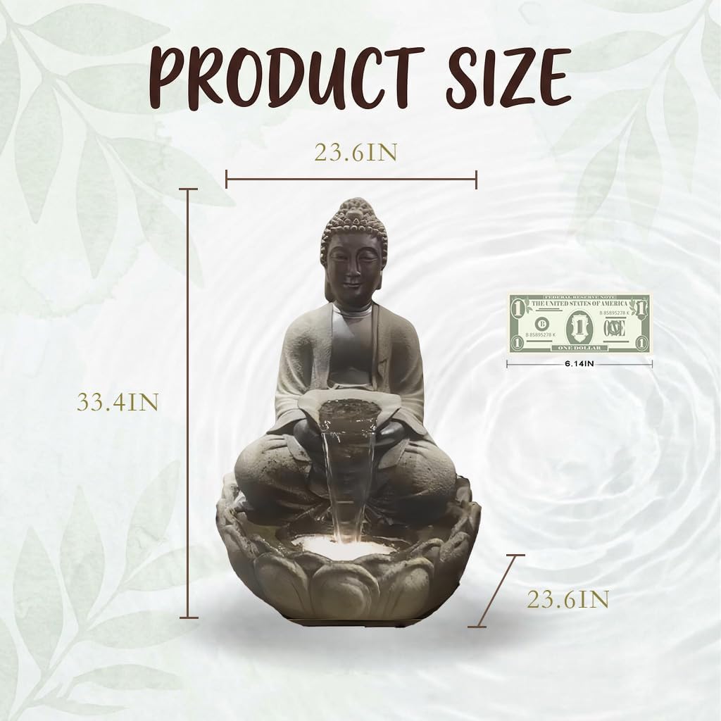 Outdoor Water Fountain, Buddha Water Outside, Garden Fountain, Statue Indoor/Outdoor for Home, Buddha Decor & Gifts, Buddah, Buda, Budda, Buddhas, Feng Shui (Small)