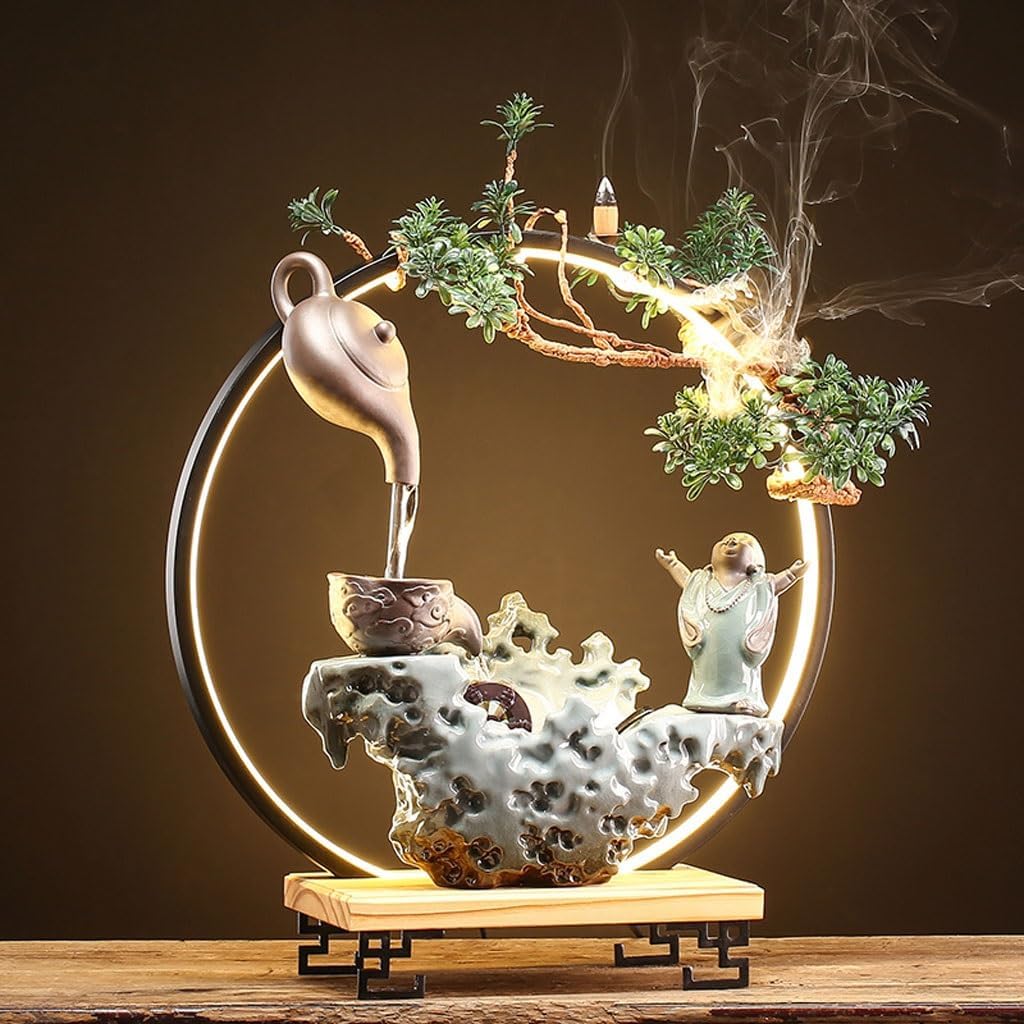 GUERNSEY Tabletop Fountain Creative Chinese Style Circulating Water Desktop Fountain Indoor Water Flow Device Living Room Desktop Fountain Indoor Waterfall Feature Indoor Fountain