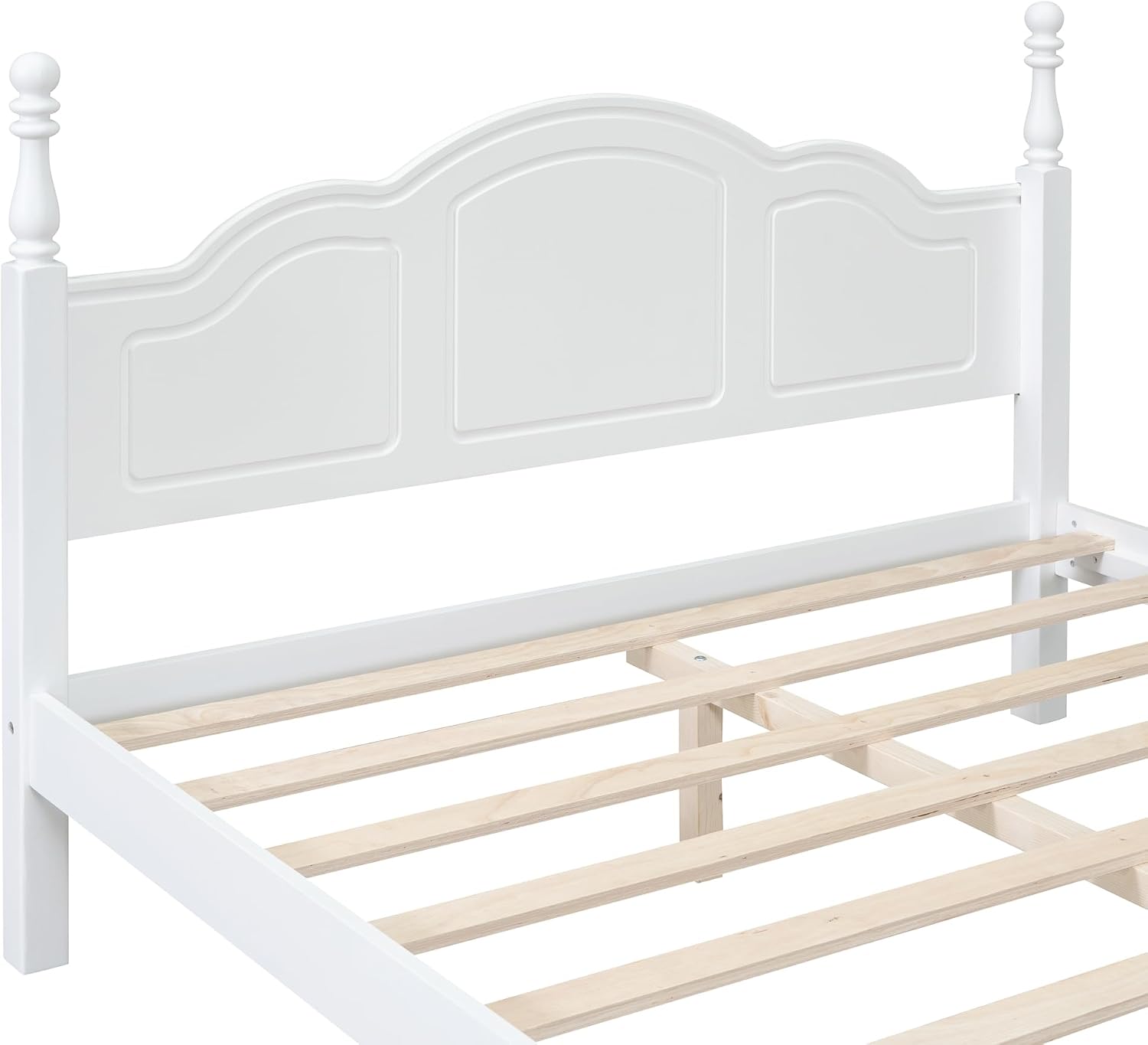 3-Pieces Bedroom Sets, Retro Style Queen Size Platform Bed with Wooden Slat Support and Headboard, Wooden Bedroom Furniture Set with 2 Nightstands for Kids Teens Adults Bedroom (White + Wood 063)